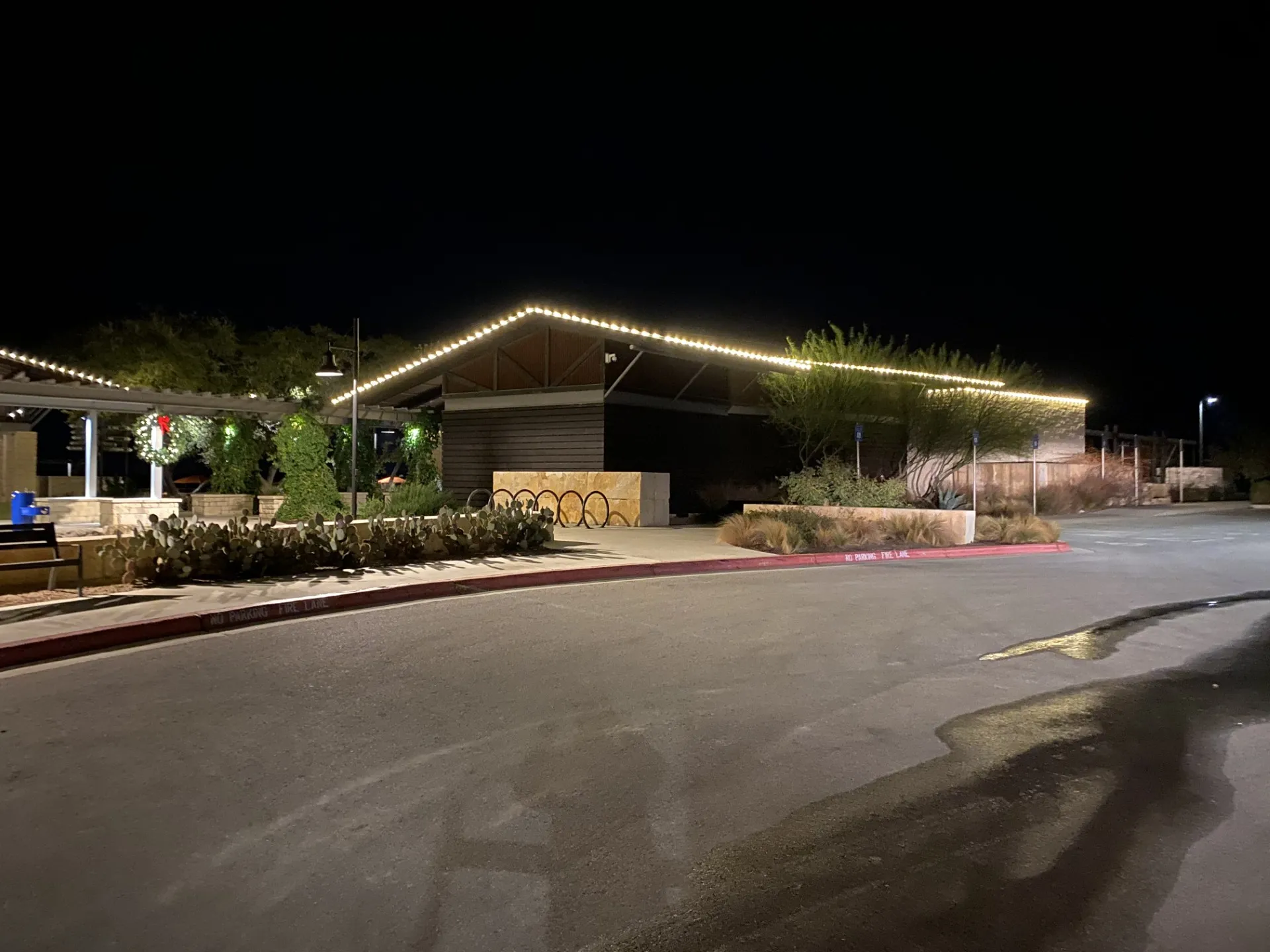 Community center decorated for the holidays
